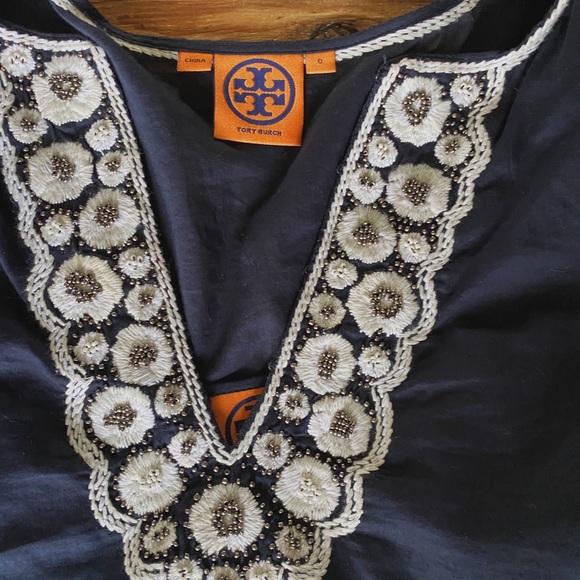 Tory Burch Navy Embroidered Dress Small - Picture 3 of 5